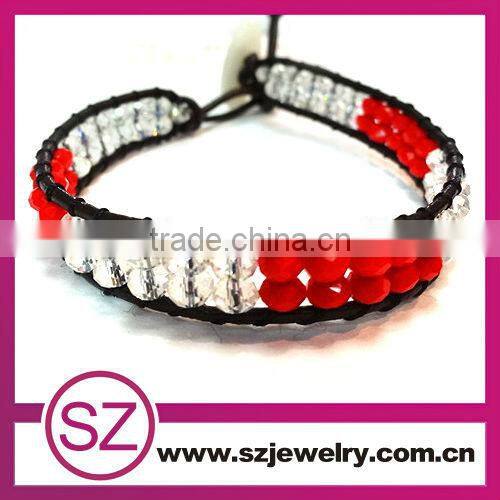 Fashion red jade beads beaded wrap leather bracelet for men