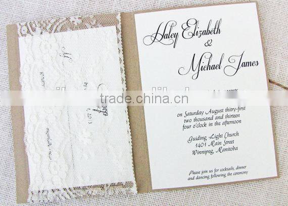 Rustic lace wedding invitation card with Kraft pocket