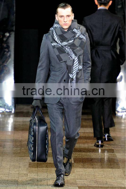 2015 new designs wool touch navy blue and white stripe fabric