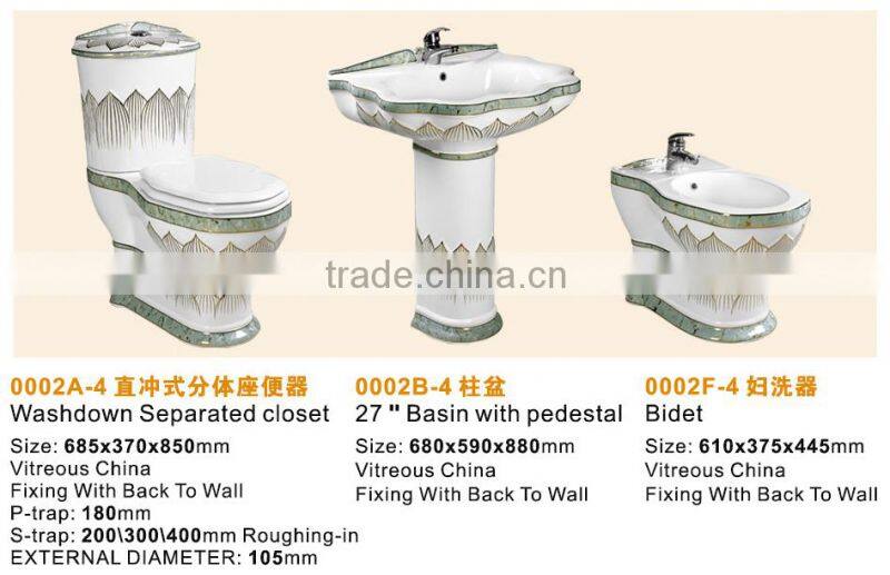 Embossment Ceramic Decorated two piece Toilet ,sanitary ware toilet set