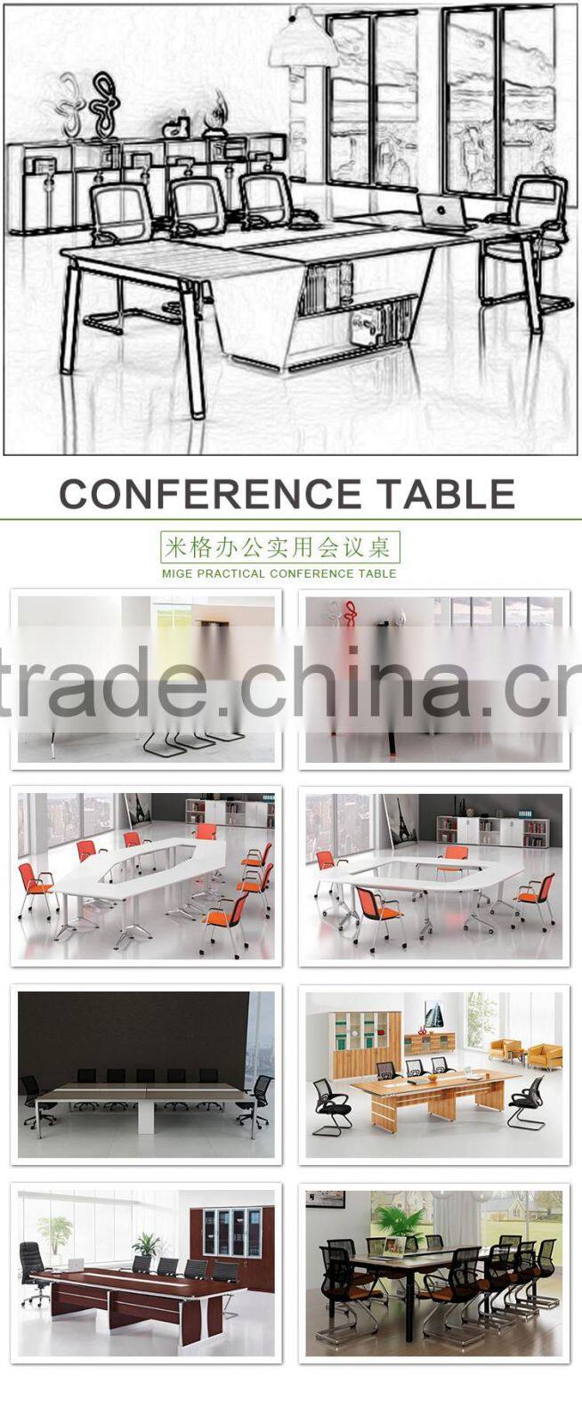 Melamine Rectangular conference table / 8 person conference table with aluminum frame