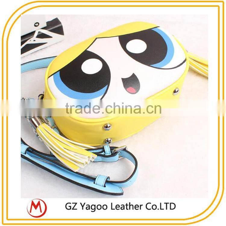 New 2016 fashion cute cartoon synthetic women leather messenger bag Occident tassels cross body bag