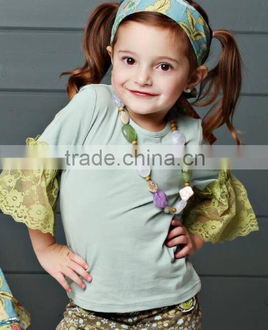 New organic 95% Cotton 5% Spandex best selling Blank white ruffles kids t shirt wholesale