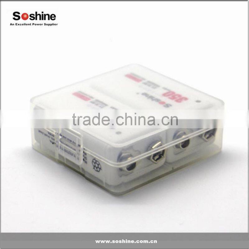 Manufacturer supply Soshine Li-ion 9V 350mah Rechargeable Battery with protect board