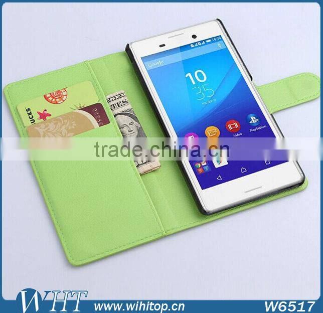 Hot Selling PU Leather Wallet Case for Sony Xperia M4, Wholesale for Xperia Z4 Aqua Cell Phone Case