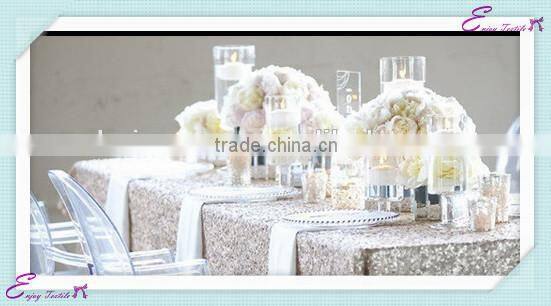 YHT#131 silver sequin polyester banquet wedding wholesale cheap table cloth linen overlay