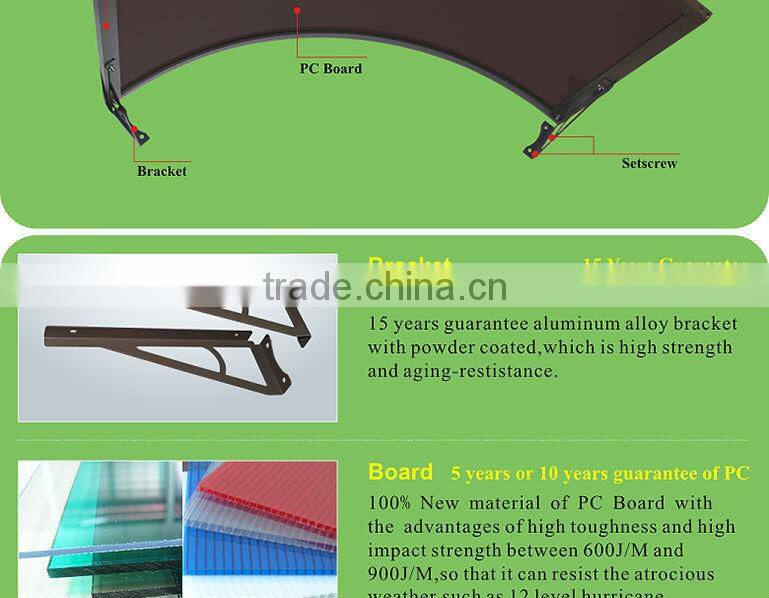 Elegant shade Popular design! outdoor polycarbonate aluminium door awnings lowes size 1200x1600mm