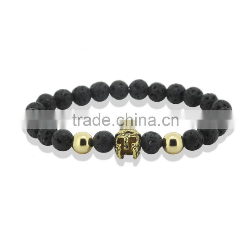 2016 Fashion Gold & Silver Spartan Knight Helmet Lava Stone Beads Bracelet for men