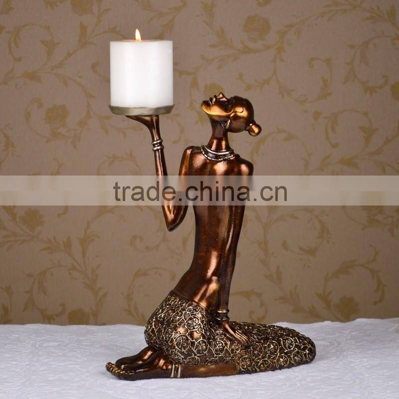 Polyresin bronze art deco lady statue cheap candle holders