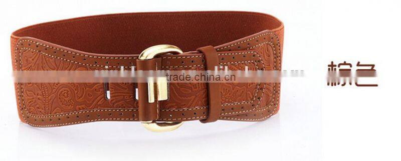 new style ladies and women fashion zinc alloy buckle all-match carved elastic super side waist belt