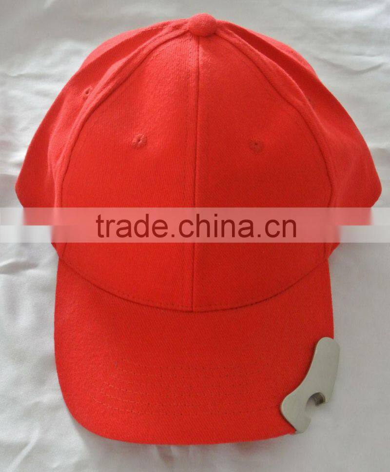 6 panel sport cap with bottle opener on the visor