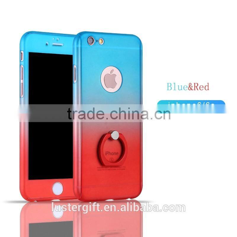 3 in 1 Phone Case with Rotating Ring Kickstand Tempered Glass Screen protector 360 Full body Cover Case for iPhone 6 6S
