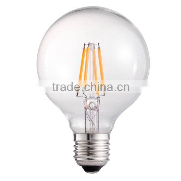 Edison style bulb G95 led filament lamp indoor decoration clear glass 6w e27 led bulb