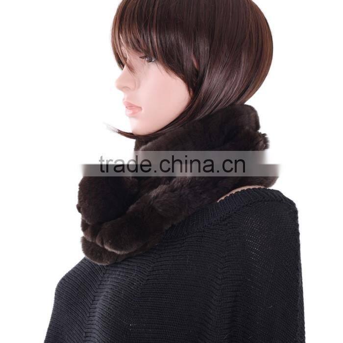 Ladies rabbit fur scarf with fur ball winter fashion real fur scarf KZ160043