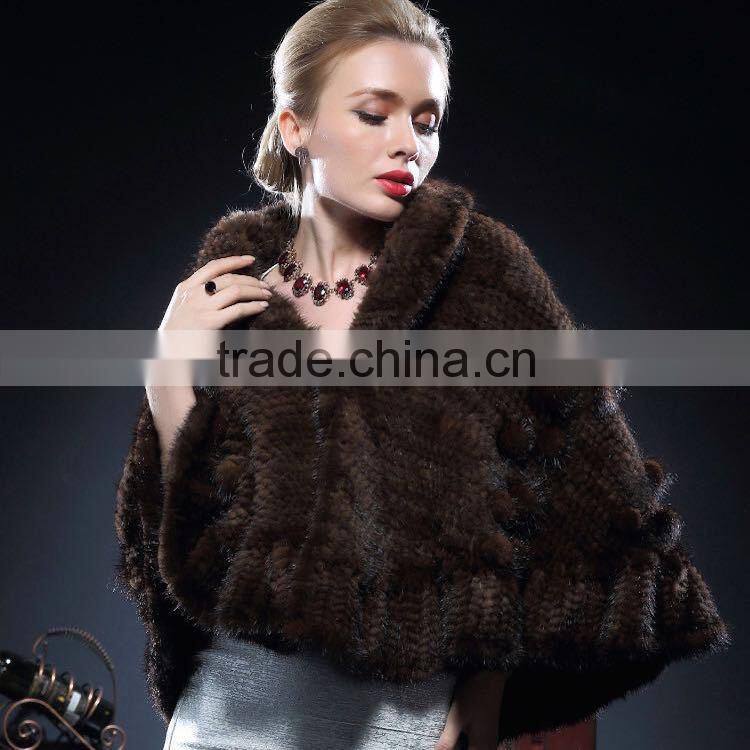 New Design Natural Knitted Mink Fur Poncho for Fashion Girls with Cheap Price