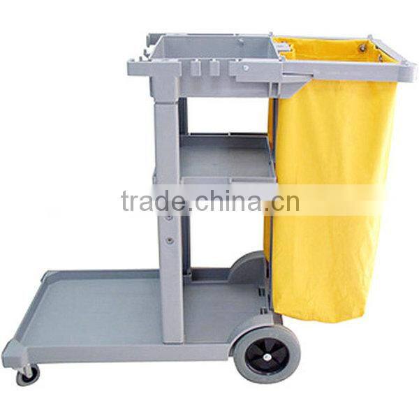 Hot sell commercial cleaning trolley/plastic medical laundry janitor trolley with bag