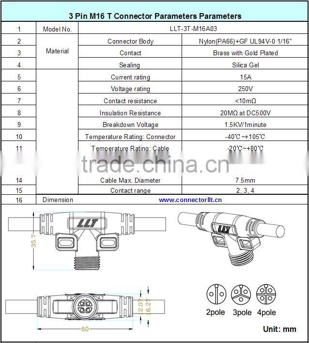3 pole Tee type led lamp joint led coupler waterproof wire connector