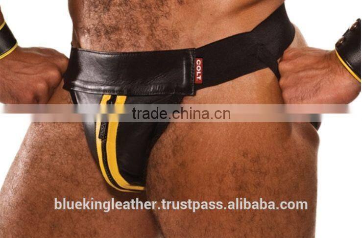 LAMBS LEATHER SPIKED BONDAGE JOCKS THONG BRIEFS Posing pouch