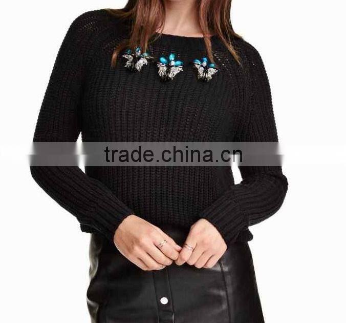 China express ladies' round neck raglan long sleeve pullover half cardigan knitted sweater from china
