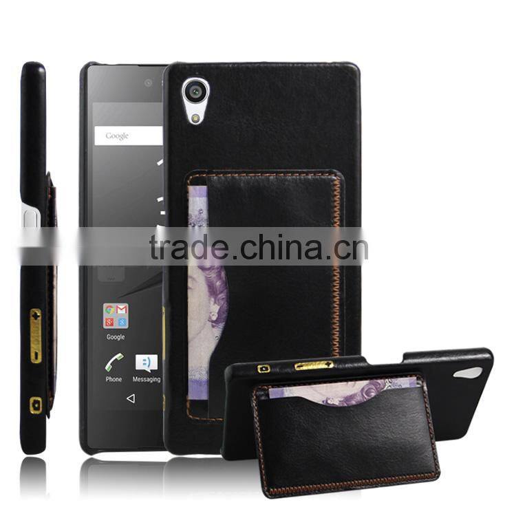 New arrival PC+PU Leather credit card holder case leather case for sony xperia z5 premium wholesale