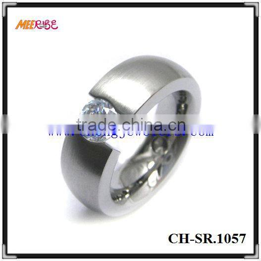 Beauty stainless steel ring with square purple gemstone and gold cord inlay