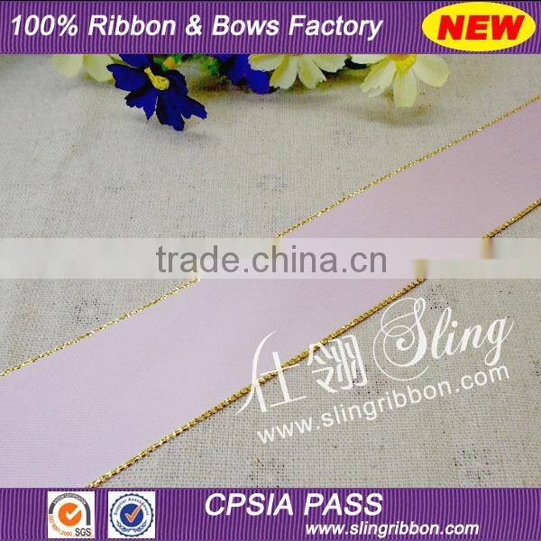 2015 Wholesale 10mm Satin Ribbon with Silver Golden Border