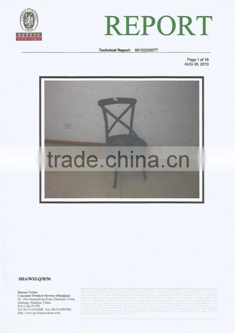 White washed stacking cross X back chair