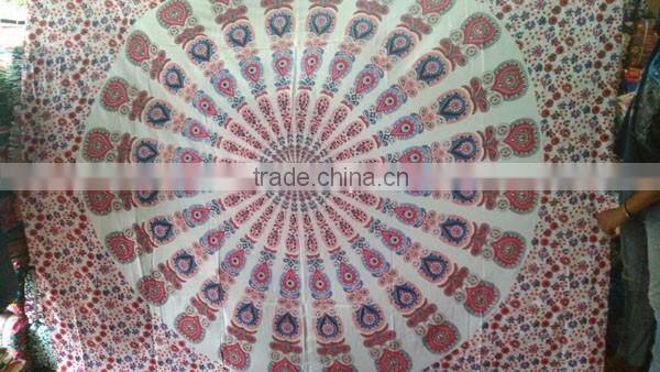Indian Cotton Mandala Roundie with fringe mandala Beach Throw Yoga Mat Round Tapestry Indian Decor Wall Throw