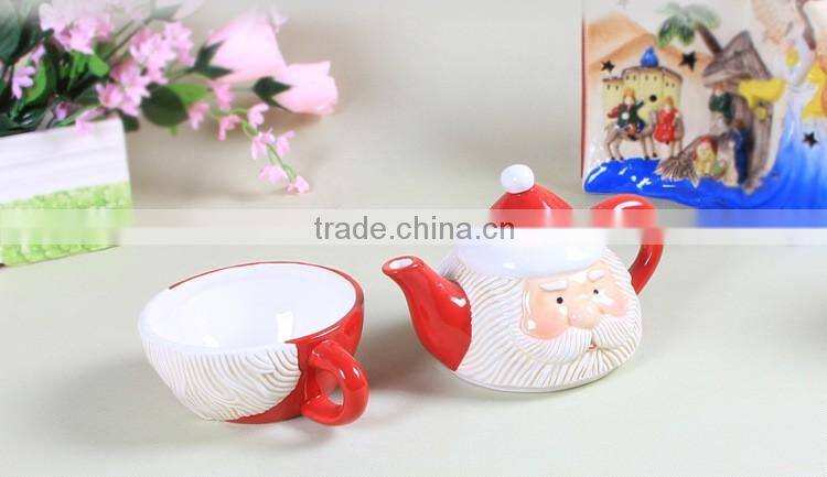 Creative Customized Christmas Santa Ceramics Tea Set and Milk Pot Set