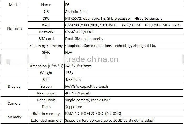 The Cheapest Mobile Phones P6 Mobile Phone Android 4.2 Mobile Phone