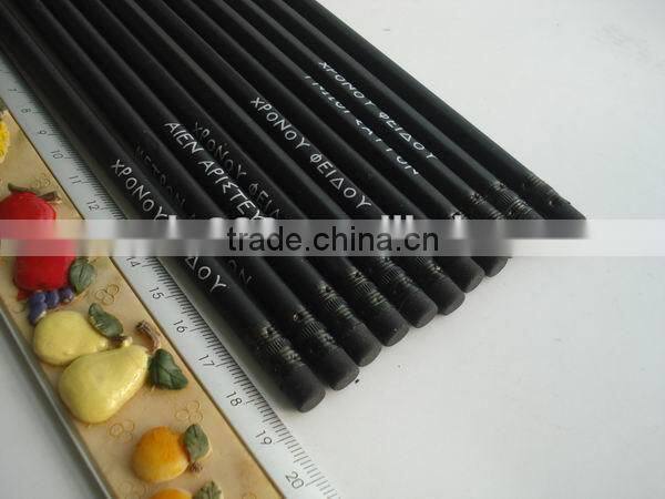 custom printed black wood pencil with eraser for shool students