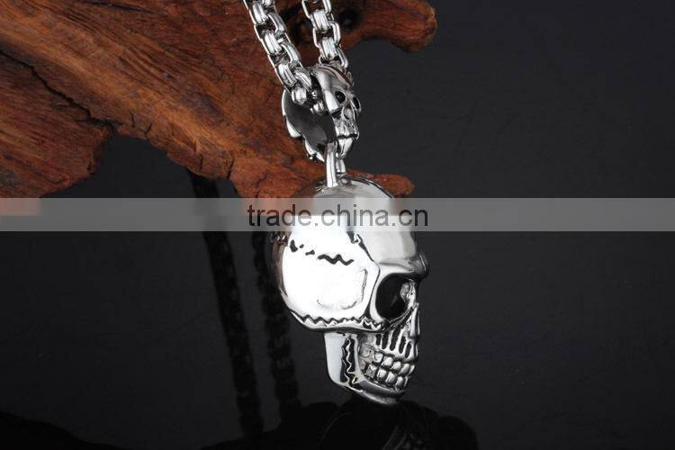 High polish stainless steel skull head design tibetan pendant