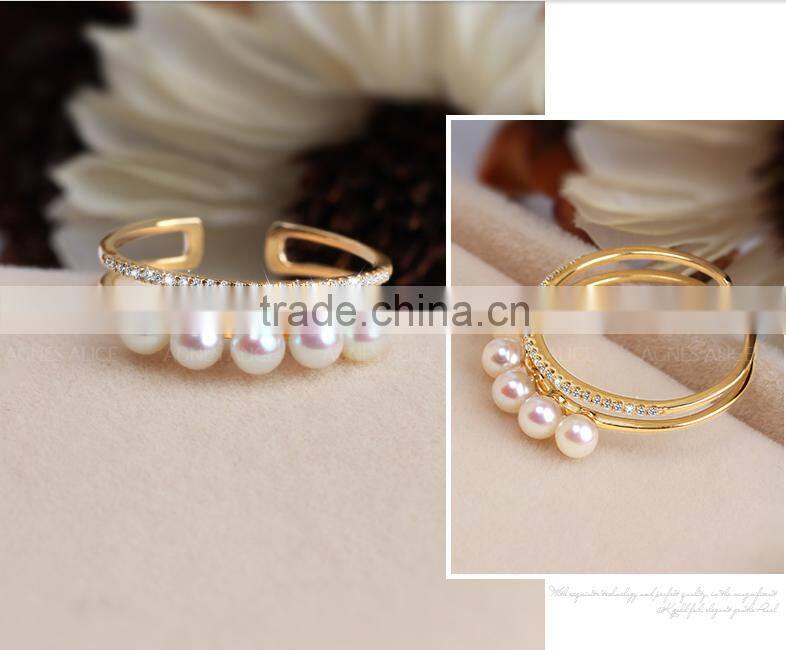 5.5-6mm AAA white natural akoya 14K gold pearl ring, pearl ring finger, pearl ring resizable