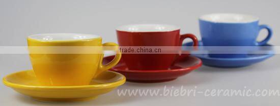 220cc Yellow And White Two-tone Color Glazed Ceramic Stoneware Coffee Tea Cups & Saucers Sets