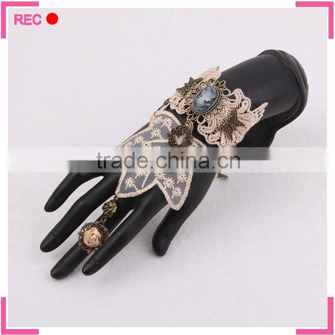 Finger chain ring bracelet for party, vintage style bracelet attached ring