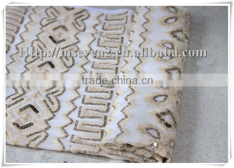 wholesale gold sequin embroidery sequin net fabric