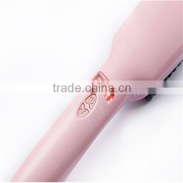 New 2017 Electric straightening 2 in 1 PTC Heating hair straightener brush lcd