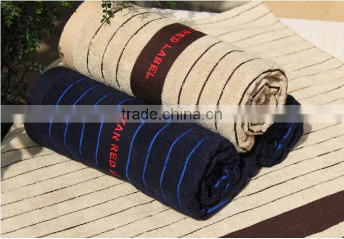 High quality large stripe bath towel with embroidered logo