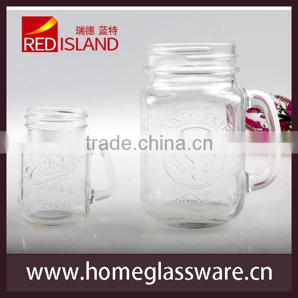 600ml glass mason jar with handle for beverage with cap and straw