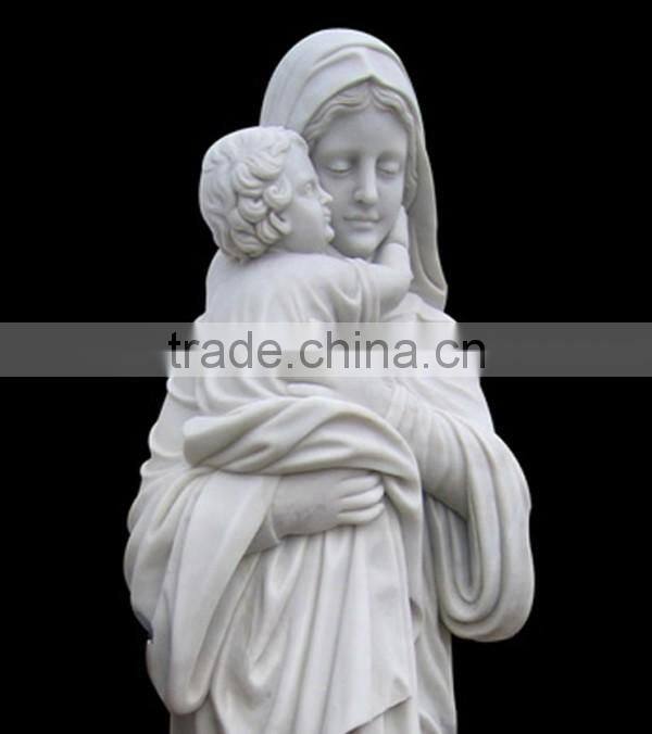 White Marble Virgin and Baby Statue Carving
