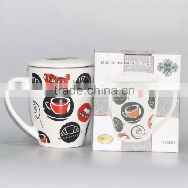 porcelain coffee and tea mug with filter and lid