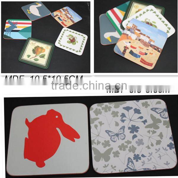 High quality painted color square wooden tea cup coasters