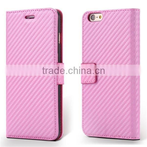 High Quality Carbon Fiber Pattern Wallet Flip Stand Leather Mobile Phone Case For iPhone 6S