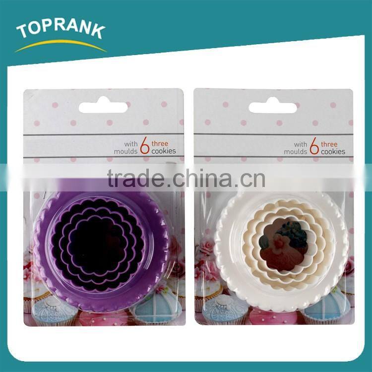 Toprank Custom Logo Printed Set Of 3 Flower Shaped Cookie Cutter Plastic Biscuit Cookie Cutter
