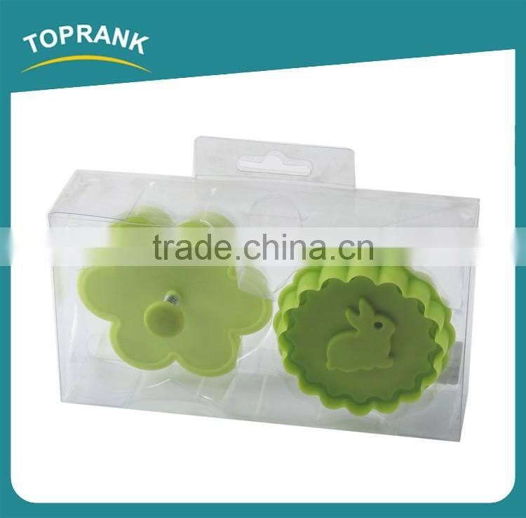 Toprank Custom Rabbit And Flower Shaped 2pcs 3D Cookie Press Plunger Cookie Stamp Plastic Mini Cookie Cutter Set With Handle