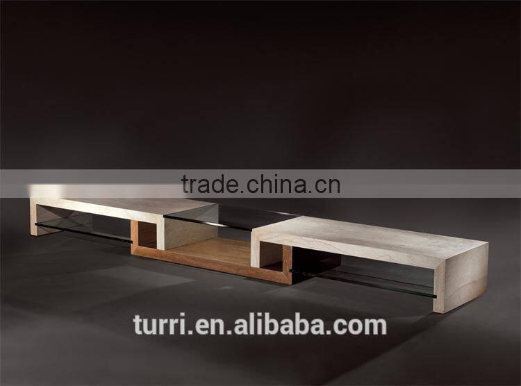 Modern Square Travertine With Tempered Glass Surface Center Table