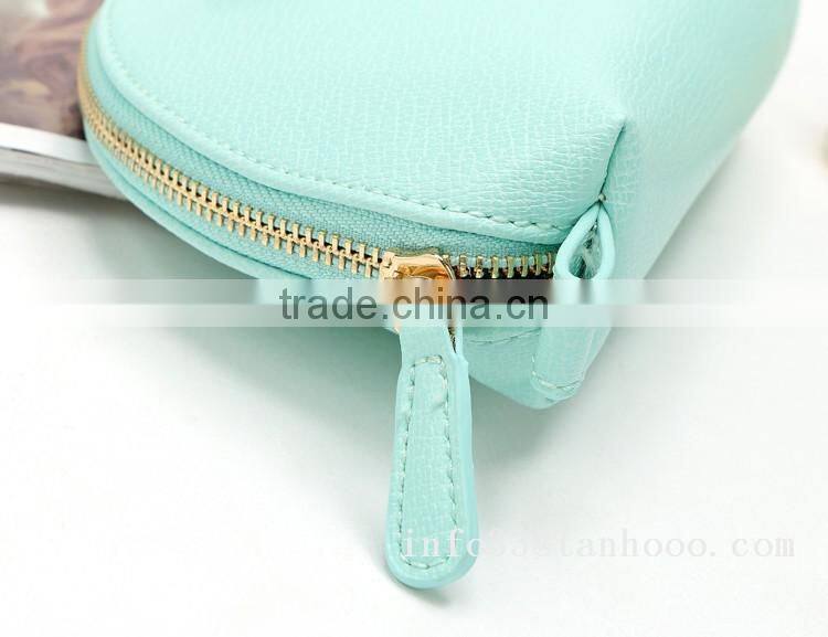 cosmetic bag Brass zipper top good PU leather hard cosmetic bag with lining