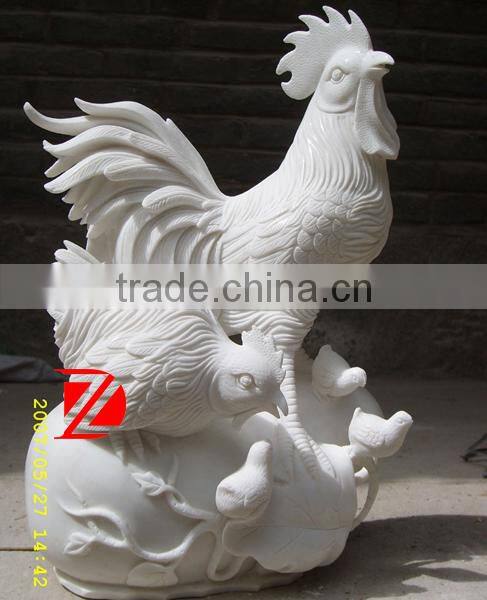 white cock statue in marble with cubs