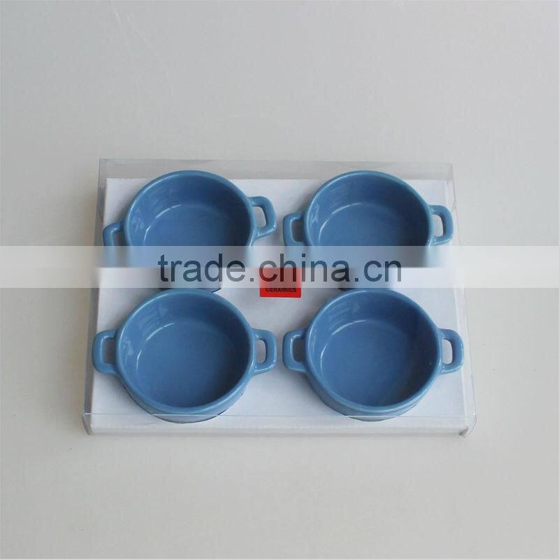 Set of 4 blue solid color bakeware ceramic snack sets