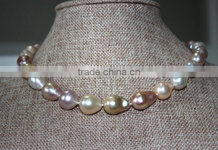 15-16mm multicolors Edison pearl with Gold clasp necklace